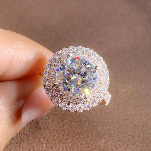 💞 Super Large Round Shiny CZ Hollow Luxury Rose Gold Plated Ring, UNVN12… - Picture 1 of 8